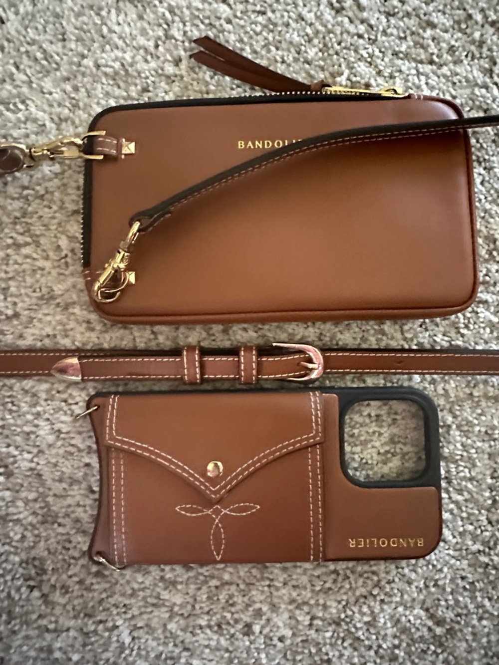 Bandolier Western Style Brown Crossbody Phone Case & Zipper Pouch